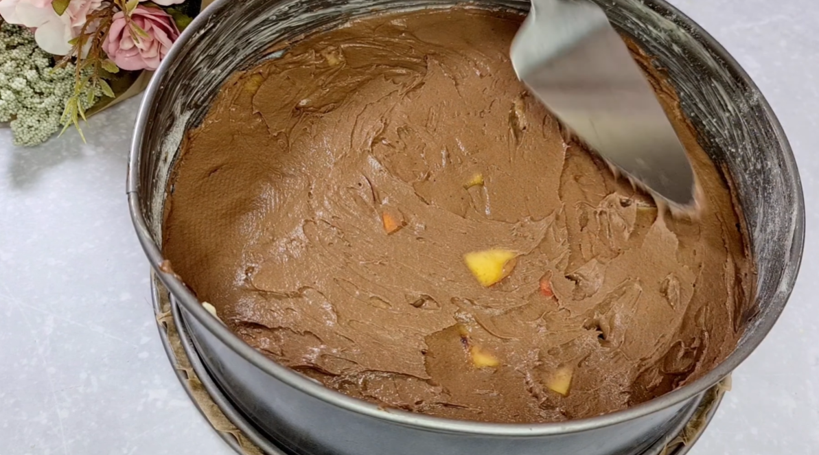 Moist Chocolate Peach Cake step 10