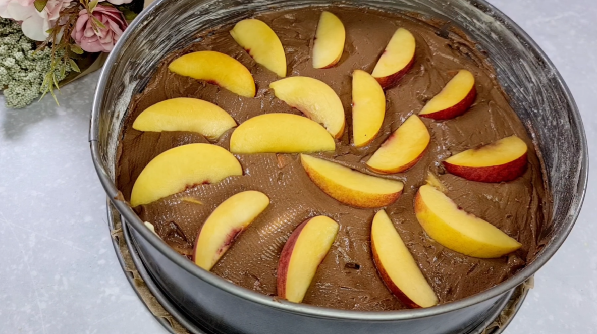 Moist Chocolate Peach Cake step 12