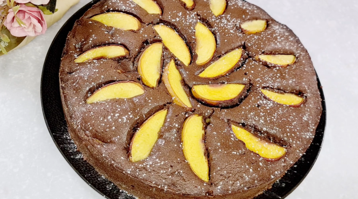 Moist Chocolate Peach Cake step 14