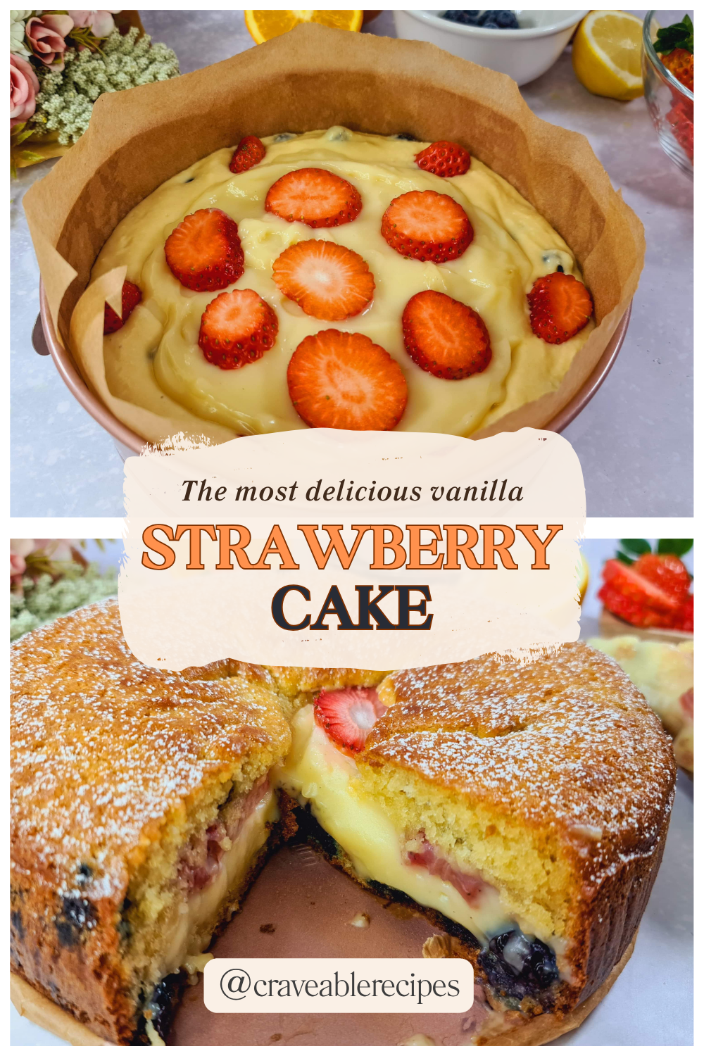 Vanilla Strawberry Cake Pinterest pin