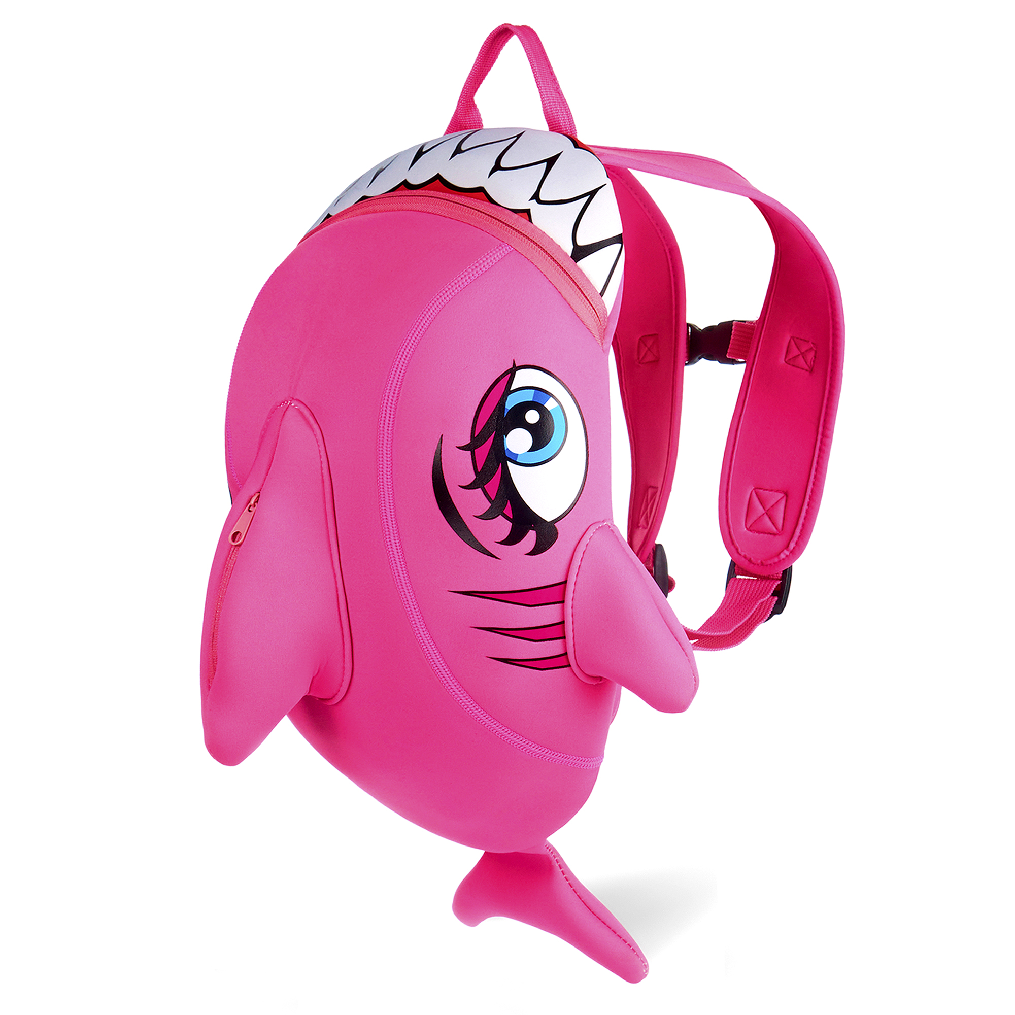 Se Crazy Safety pink haj rygsæk til børn Slidstærk neoprentaske med mange funktioner. Testet og godkendt til børn hos Crazy Safety