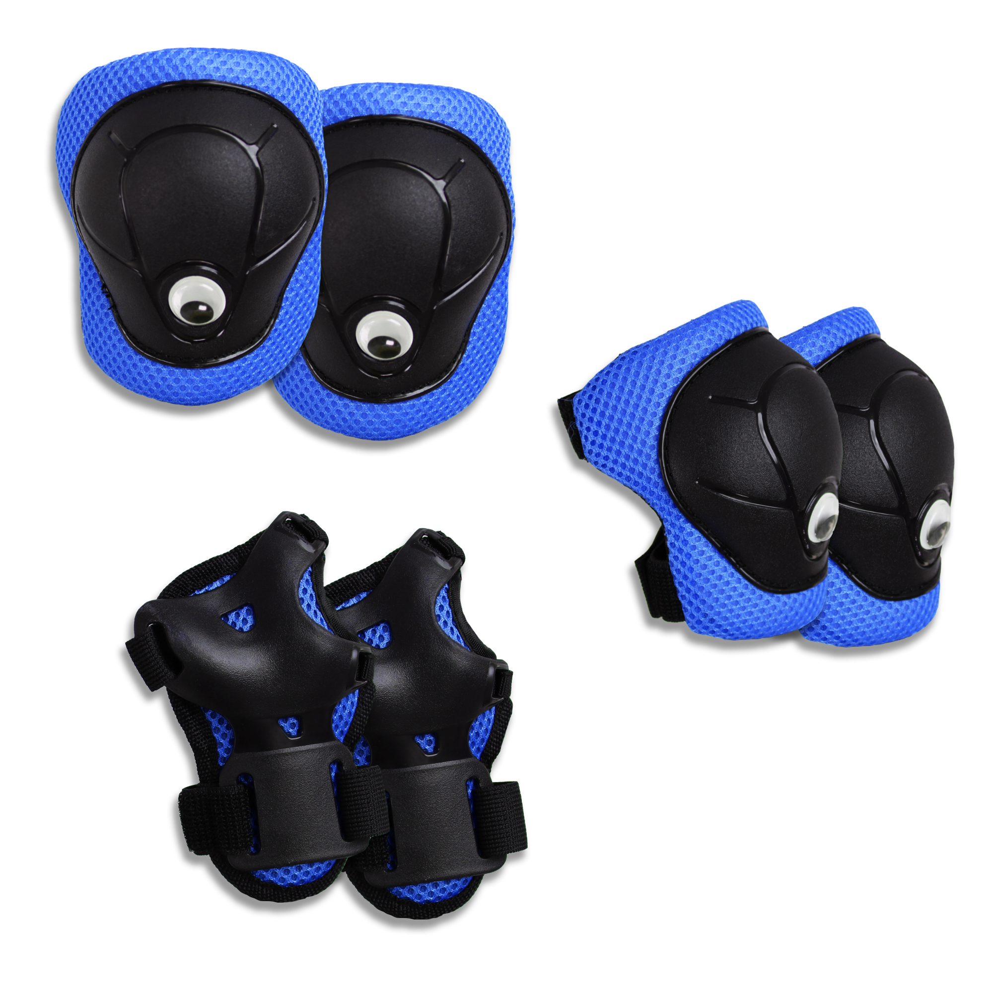 Billede af Crazy Safety blå beskyttelsesudstyr til albuer, knæ og håndled. Testet og godkendt til børn