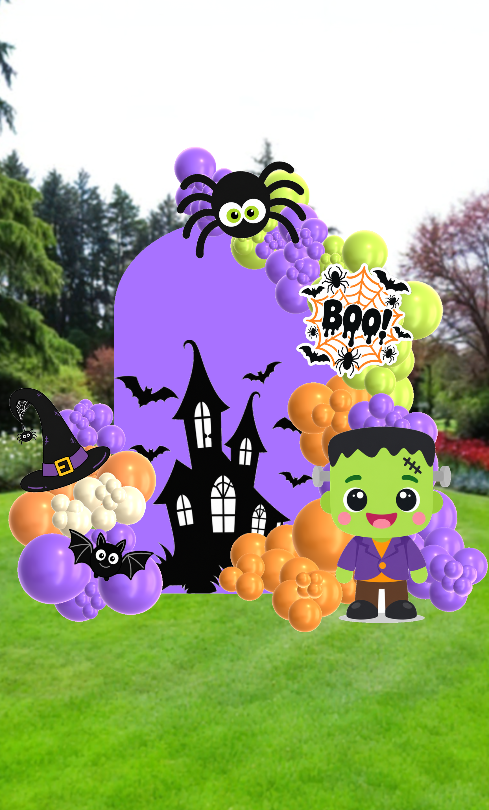 Decoración de Halloween violeta, naranja y verde