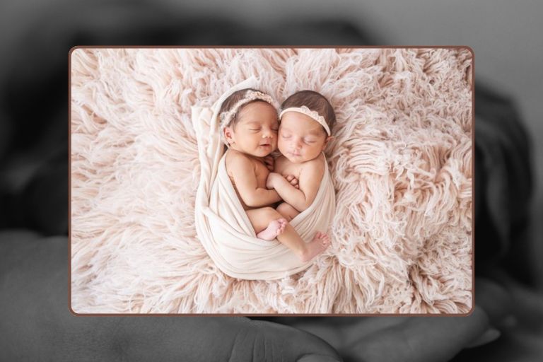 twin Wrapped Together in Matching Blankets