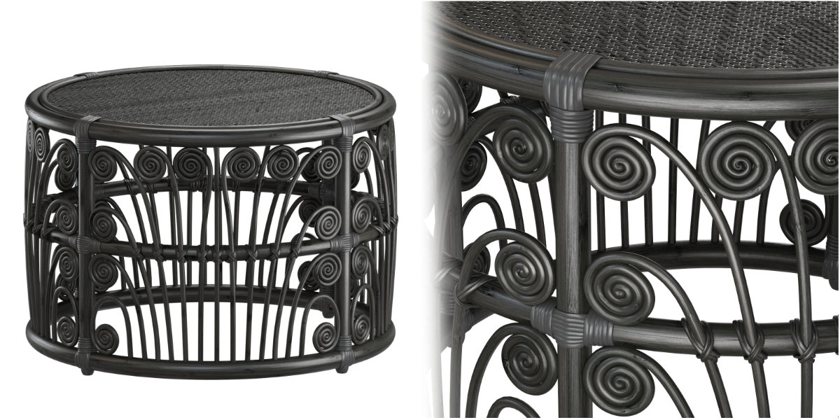 Black Bamboo Round table with rattan tabletop