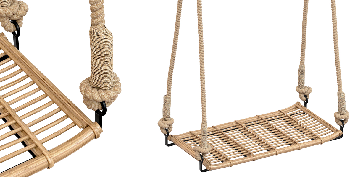 Natural Bamboo Swing with jute rope and metal