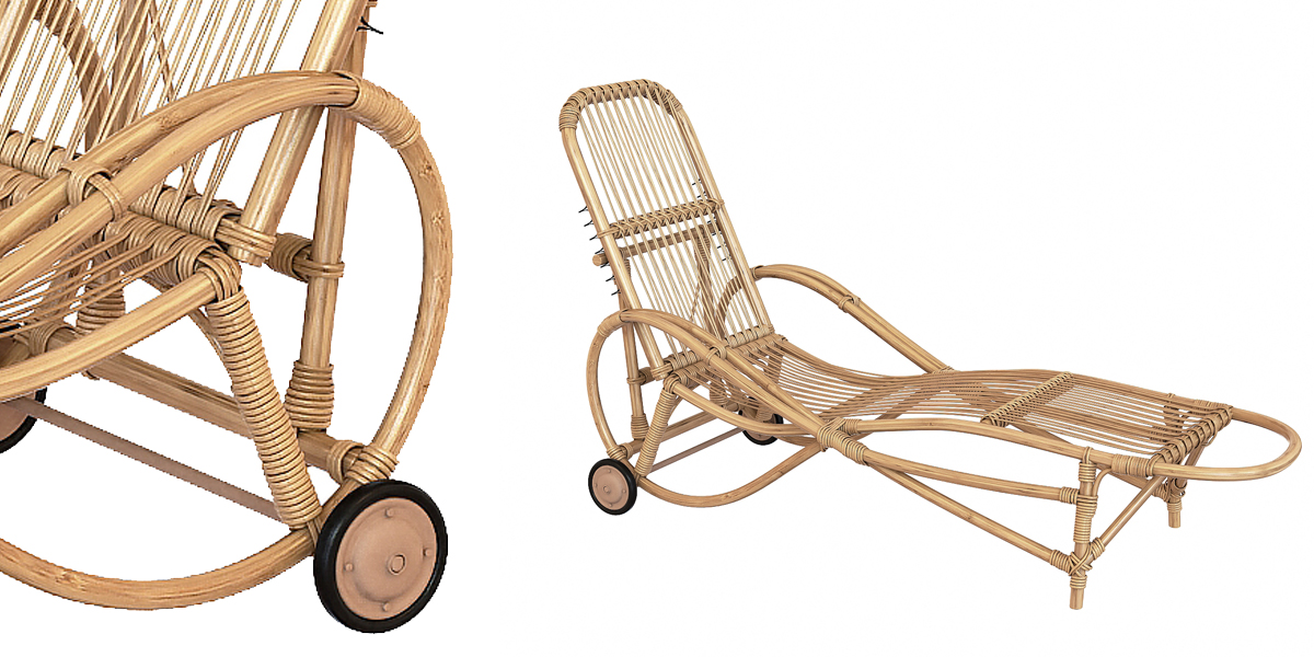 Bamboo rattan garden chaise lounge Germany 1930s