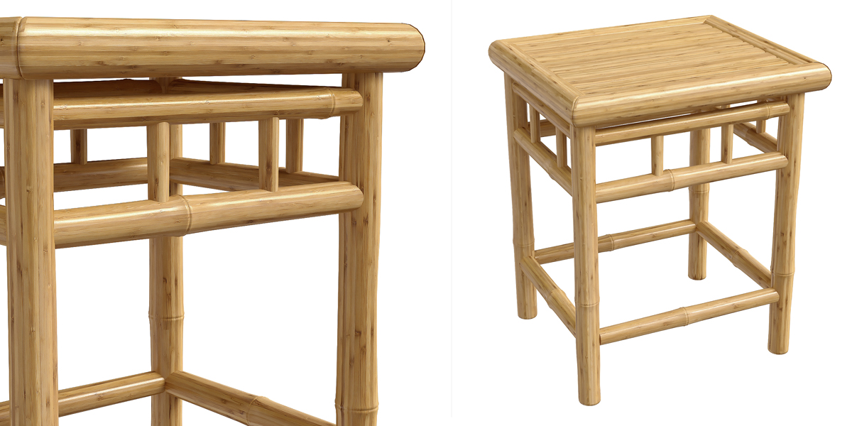 Bamboo wicker wooden quad stool 
