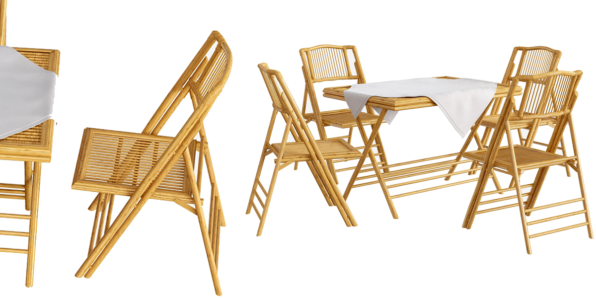 Bamboo table and chair set with tablecloth