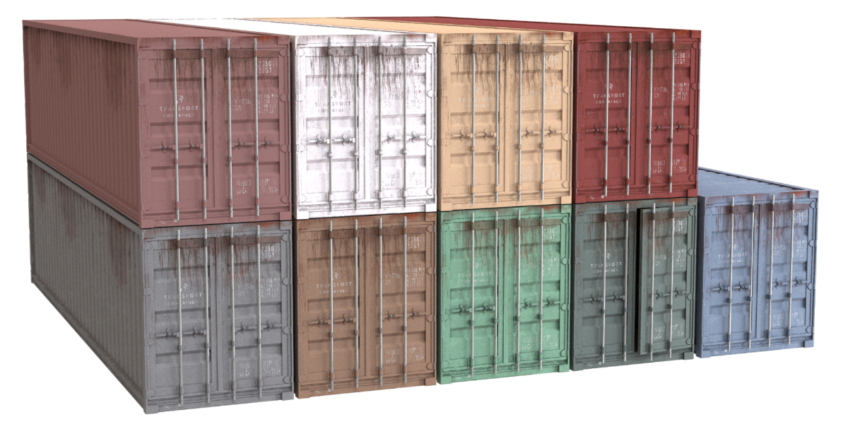 Set of 9 Shipping Containers different colors