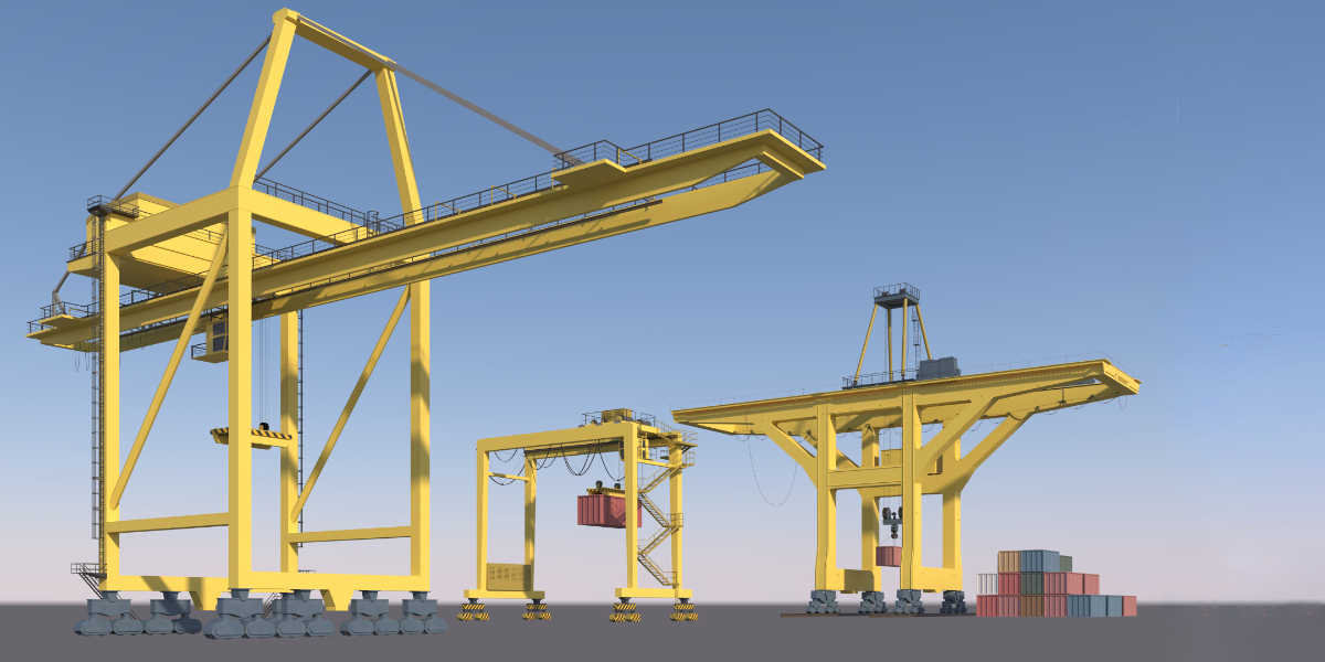 Set of 3 Container RTG Gantry seaport cranes