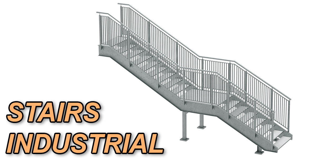 Industrial urban metal stairs with two sections set 03