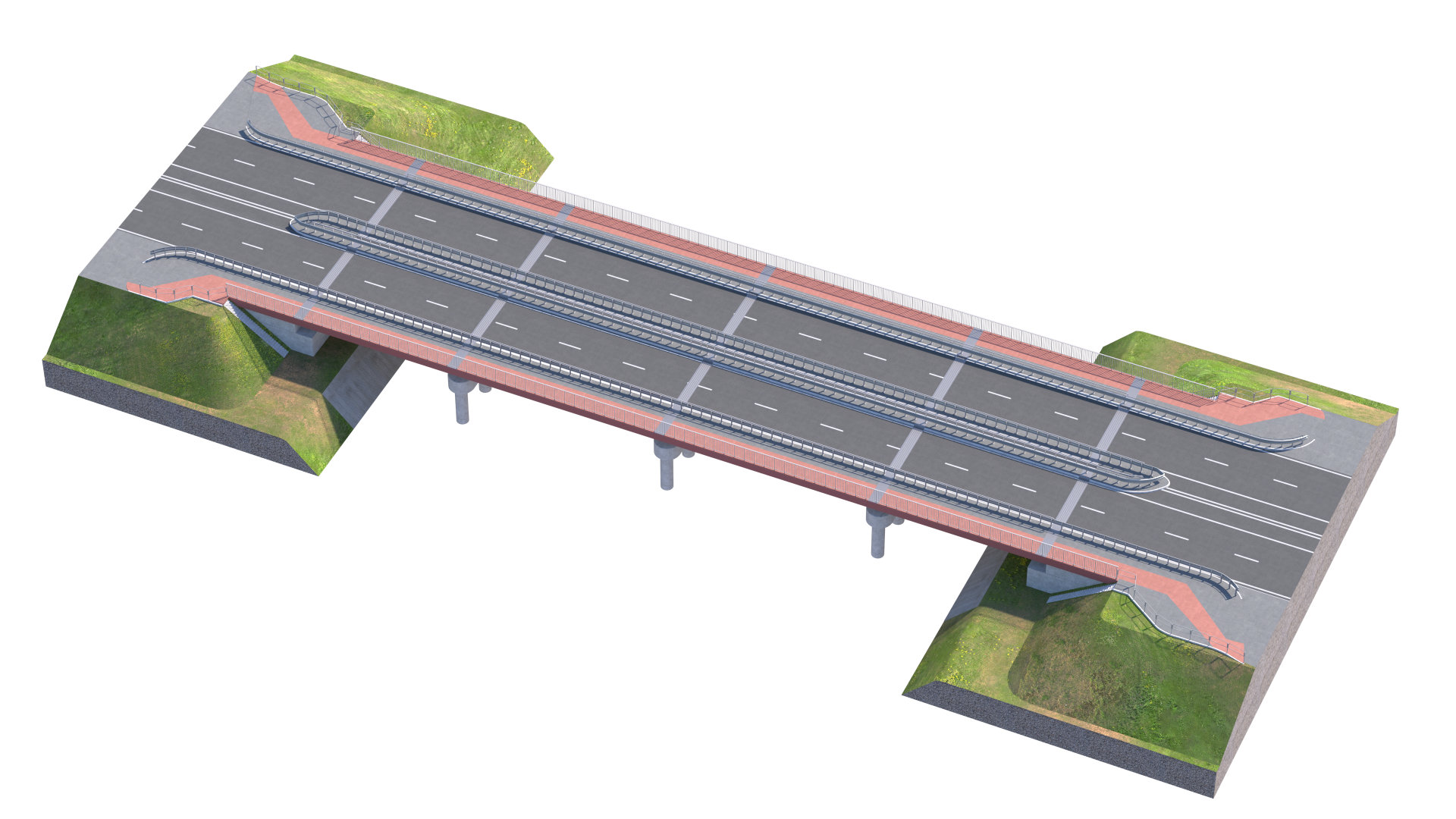 High detailed 4 lane bridge over the main road 