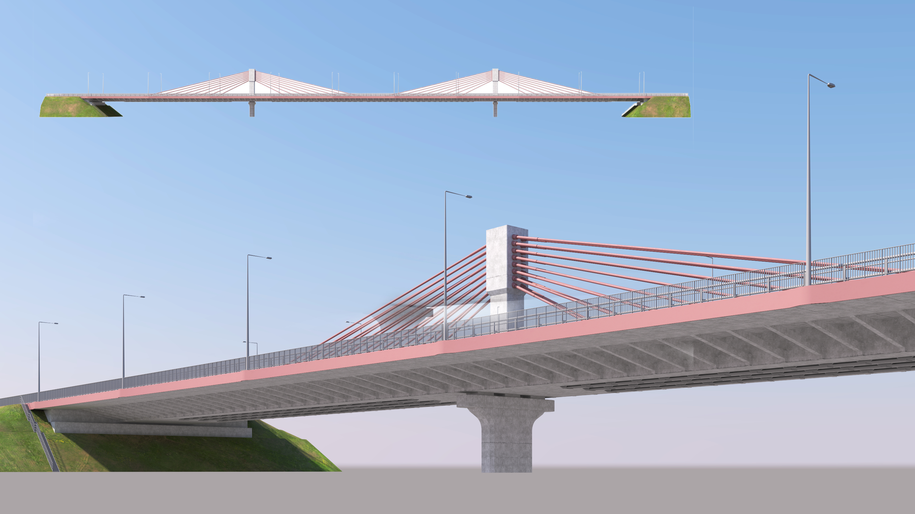 Bridge span suspension structure with two supporting column
