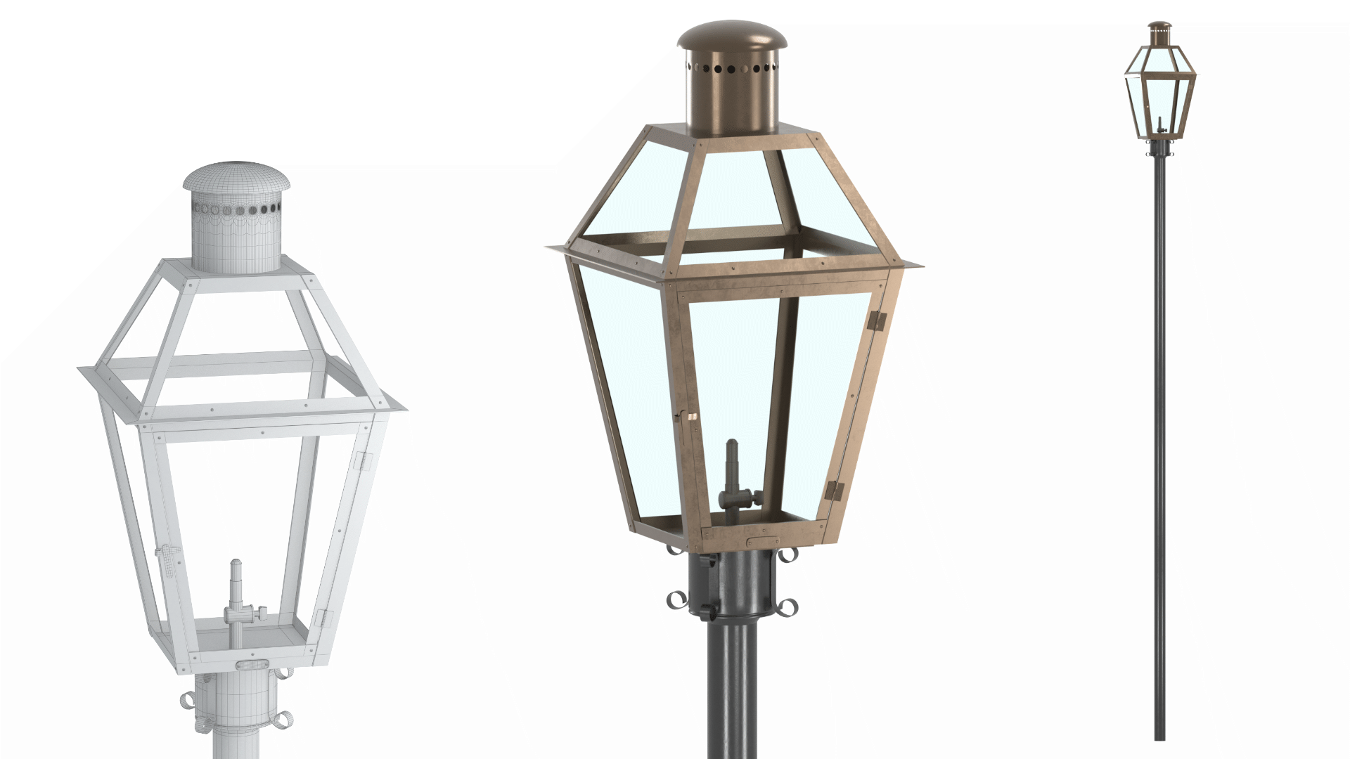 French Quarter Post Mount Gas Lantern