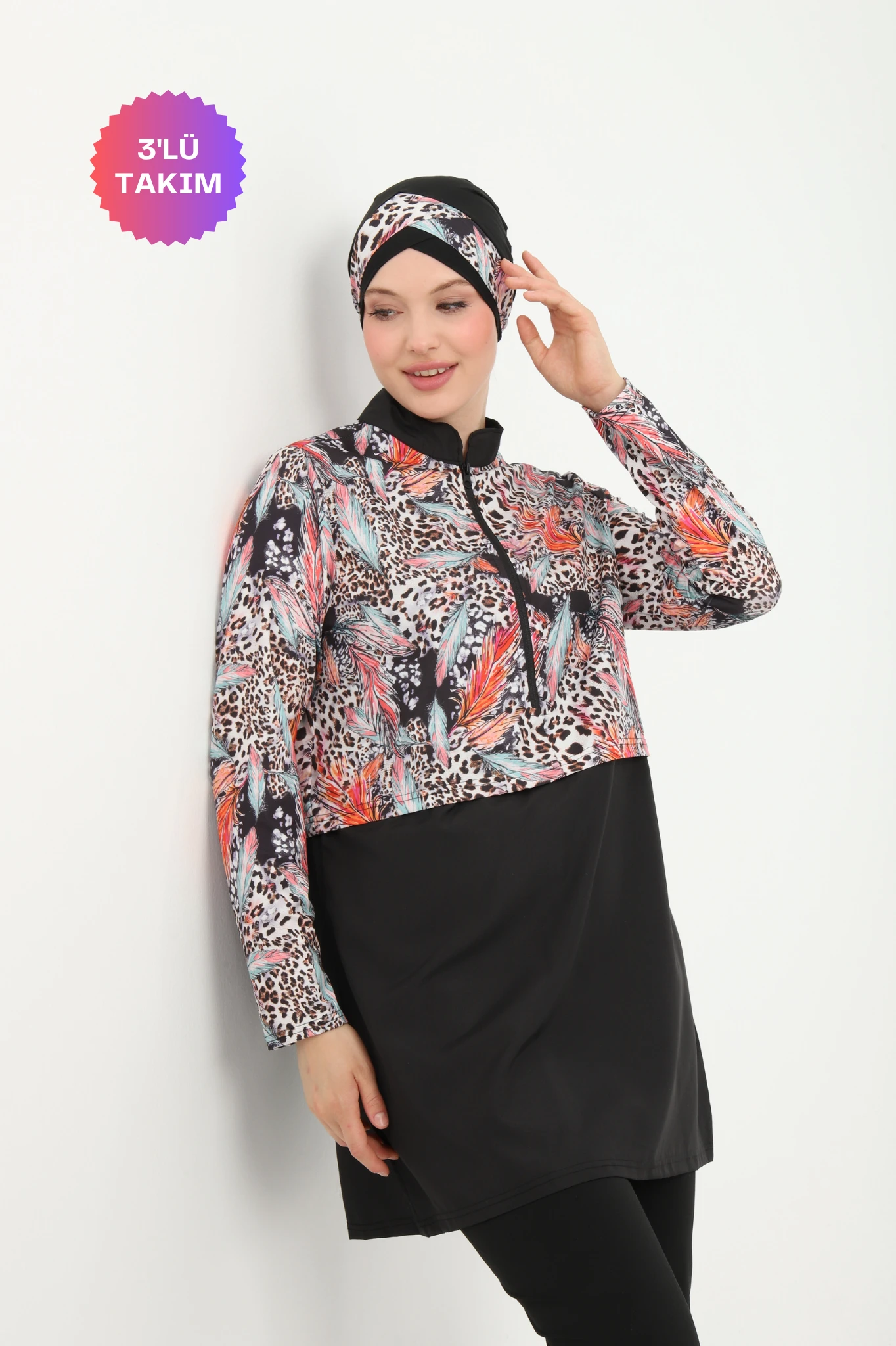 Crop Mayo Siyah-leopar Desen