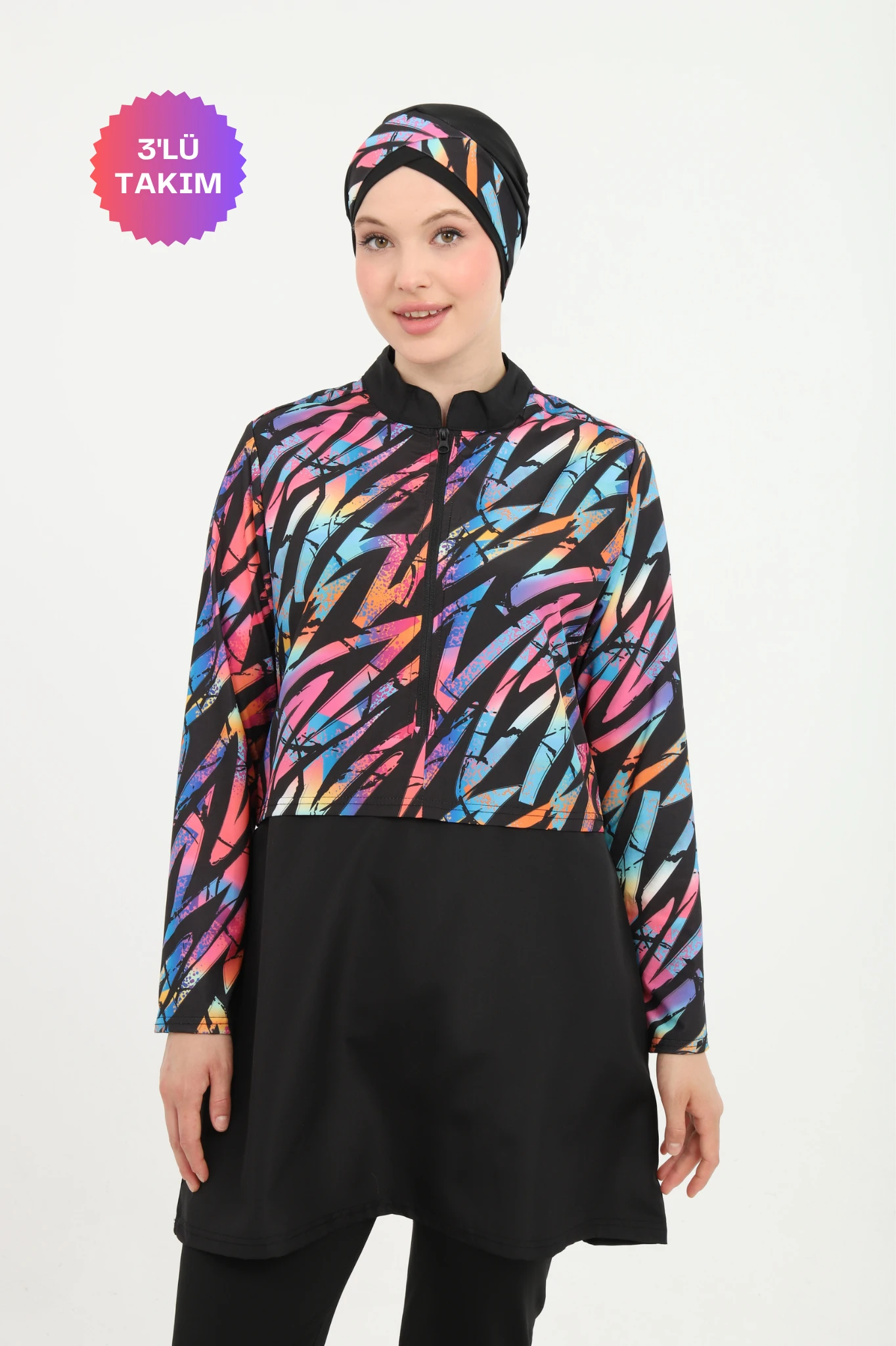 Crop Mayo Siyah-rengarenk Desen