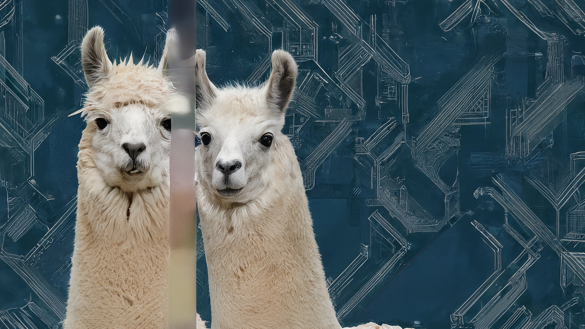 Due lama bianchi in stile cartoon con vestiti eleganti (uno maschio blu, una femmina rosa), espressione analitica ma amichevole, sfondo con grafici crypto stilizzati e il logo di CriptoAnalisi. Nessun testo. Colori vivaci ma professionali.