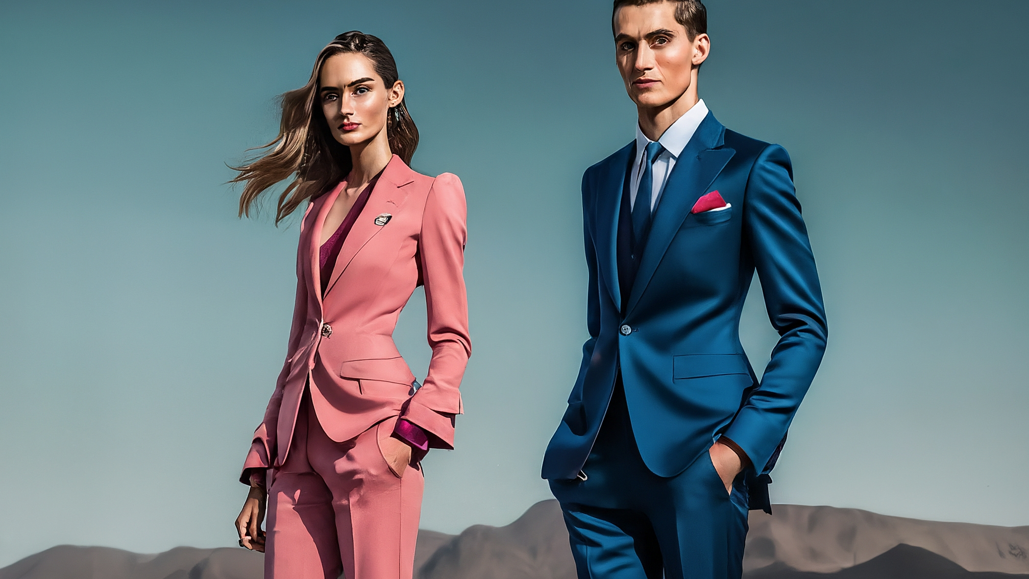 Due lama cartoon bianchi, uno maschio e uno femmina, vestiti con eleganti completi (blu per il maschio, rosa per la femmina). Entrambi hanno un'espressione analitica e leggermente preoccupata, ma con un tocco di determinazione. Lo sfondo è un grafico finanziario stilizzato con linee rosse discendenti e una zona di