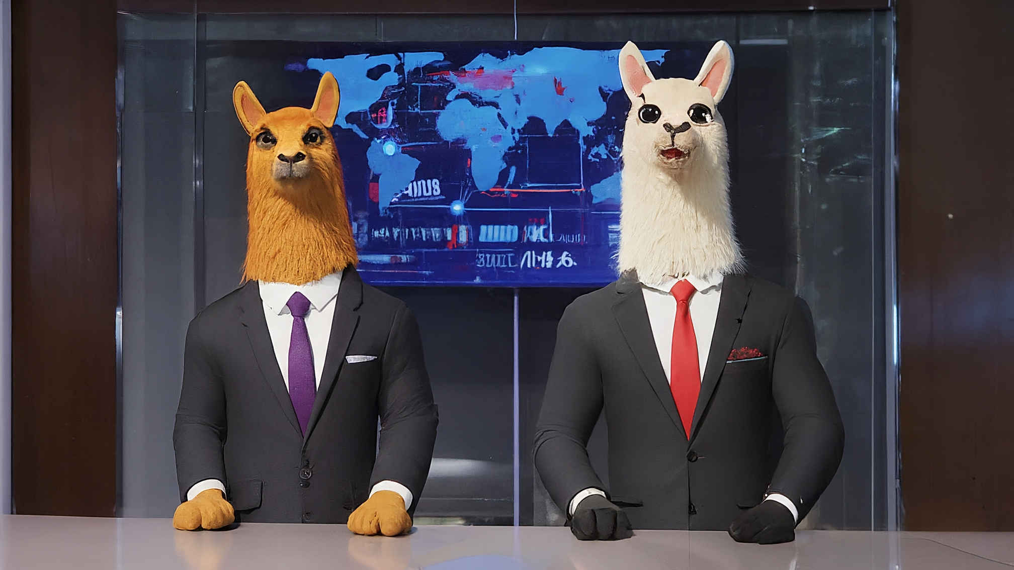 Due lama bianchi in stile cartoon con vestiti eleganti. Il lama maschio (Marco Alam) ha un'espressione analitica e leggermente perplessa, mentre il lama femmina (Kia Mala) ha un'espressione genuina e attenta. Sfondo sfocato con elementi grafici che richiamano grafici di mercato e criptovalute. Nessun testo visibile sulla miniatura. Colori vivaci ma professionali.