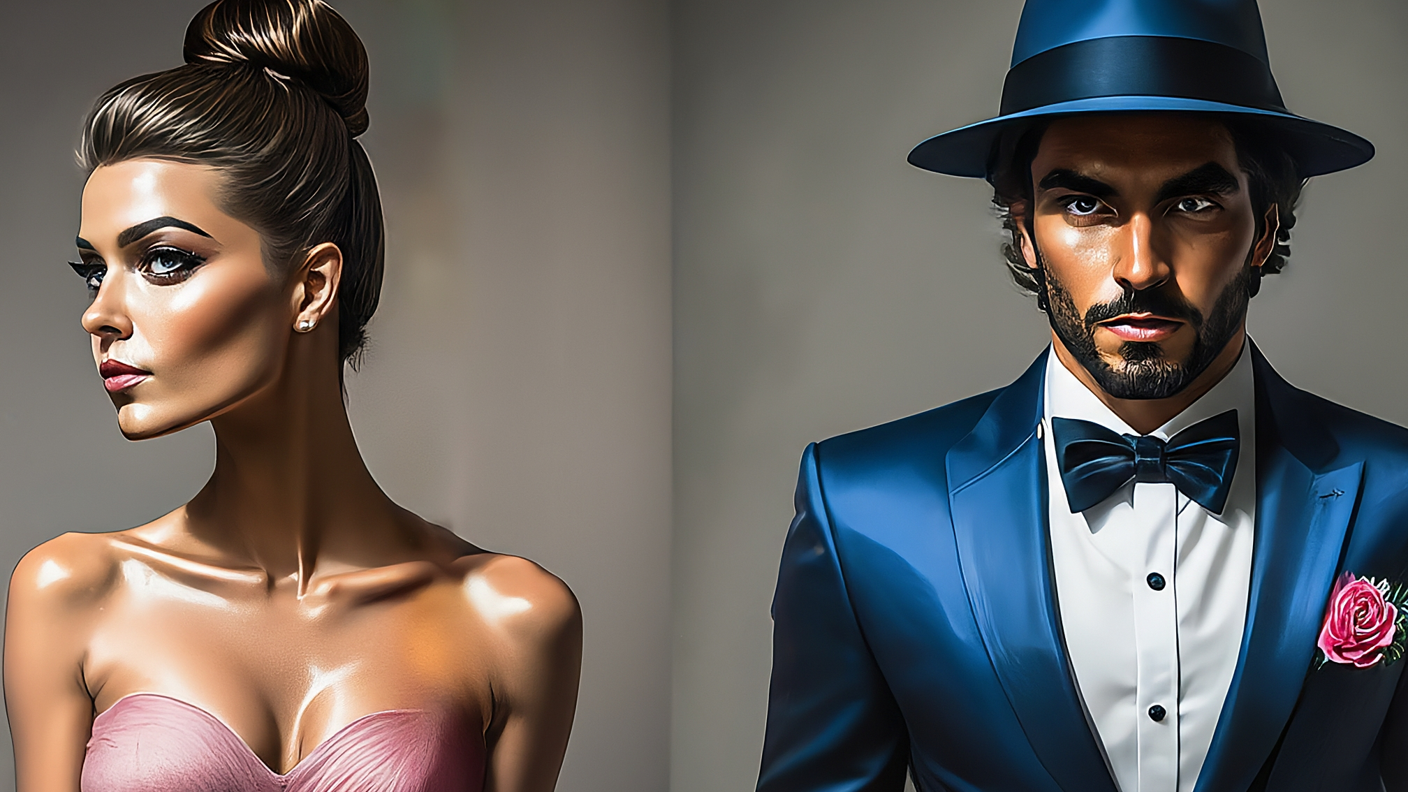 Due lama bianchi stilizzati in stile cartoon, uno maschile con un elegante completo blu e l'altro femminile con un vestito rosa. Sono rivolti verso lo spettatore con un'espressione di attenzione e analisi. Non c'è testo presente. I colori sono vivaci ma professionali, con uno sfondo che suggerisce un ambiente tecnologico o finanziario stilizzato.