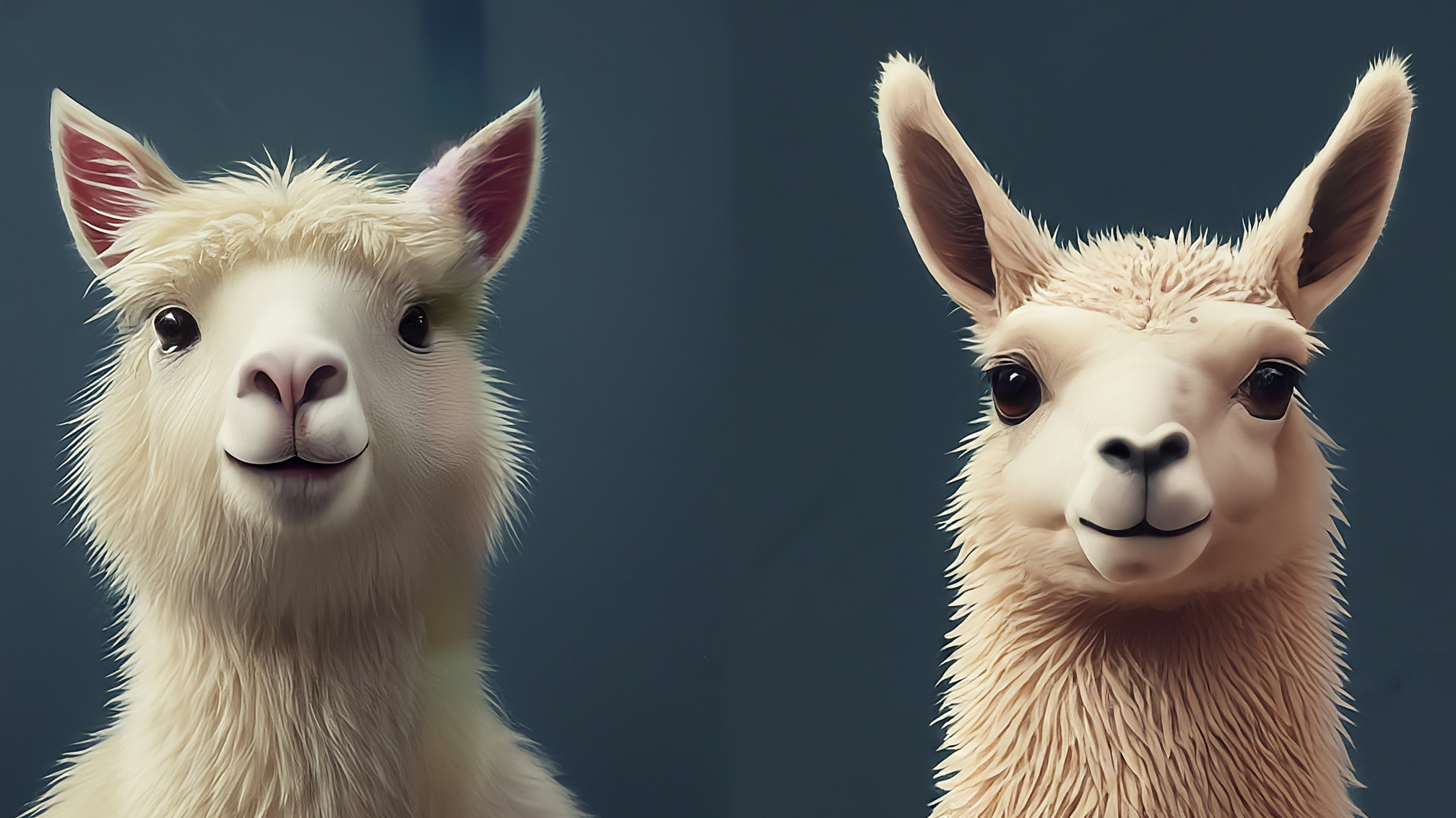 Due lama bianchi in stile cartoon, uno maschio con un completo blu elegante e l'altro femmina con un vestito rosa elegante. Il lama maschio ha un'espressione concentrata e analitica, mentre la lama femmina ha un'espressione genuina e attenta. Sono posizionati uno accanto all'altro, con uno sfondo che richiama grafici di mercato stilizzati ma puliti, in tonalità blu e rosa tenui. Nessun testo sull'immagine.