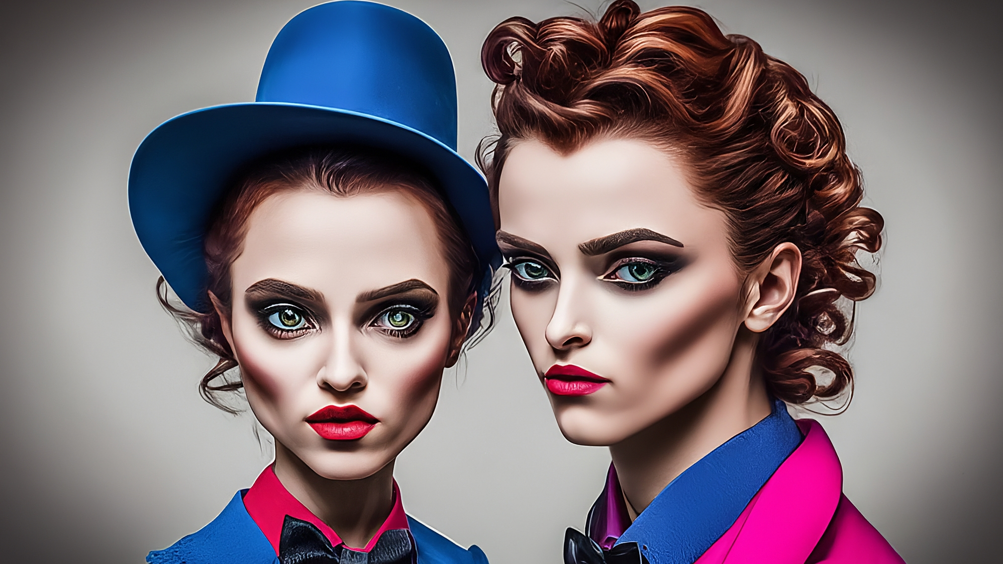 Due lama bianchi in stile cartoon con vestiti eleganti (uno maschio con completo blu, una femmina con vestito rosa), uno con espressione analitica e un leggero sorriso, l'altra con uno sguardo attento e curioso. Nessun testo visibile. Colori vivaci ma non eccessivamente saturi.