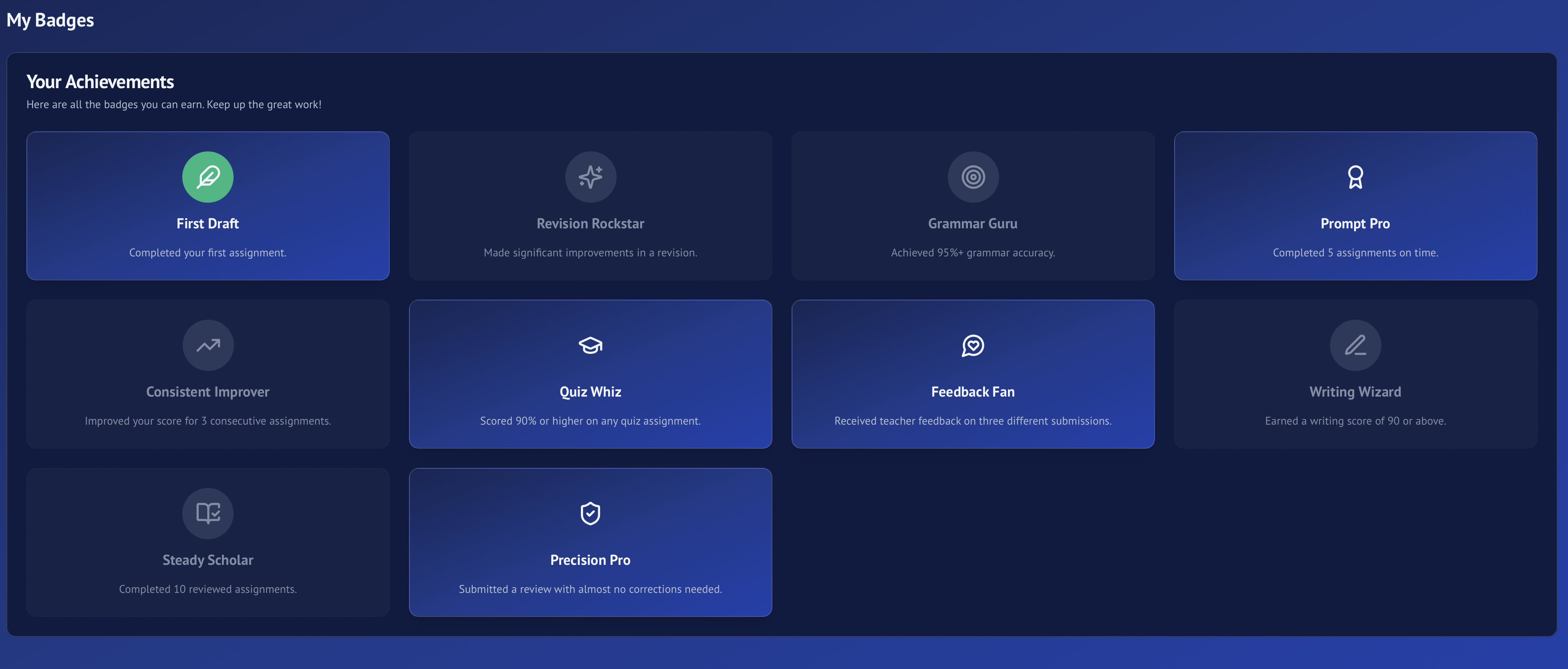 Student badge achievements grid