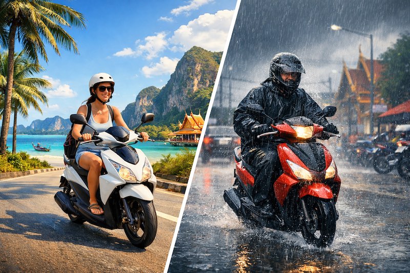 Скутер на Пхукете: как безопасно ездить в дождь и жару