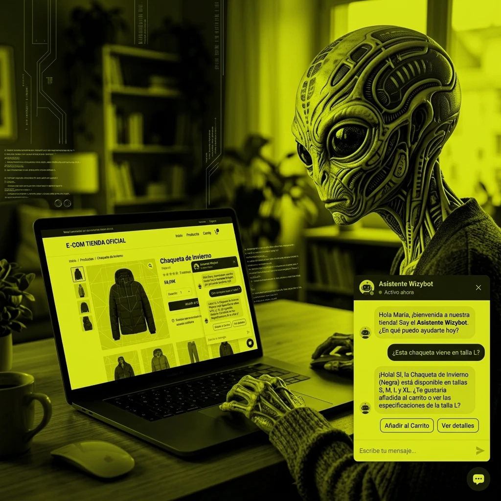 Chatbot con IA para WooCommerce de Wizybot atendiendo a un cliente