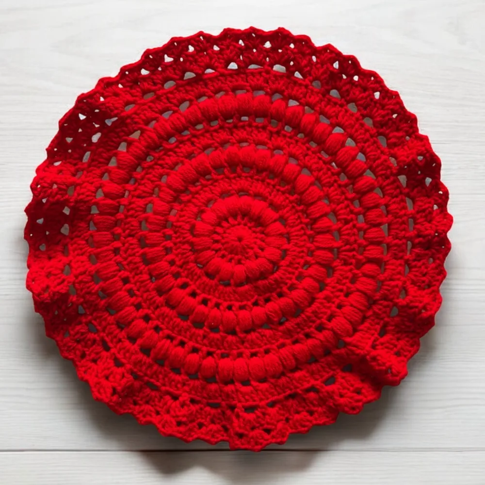 Red crochet table mat 4pcs