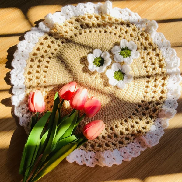 Handcrafted round crochet mat