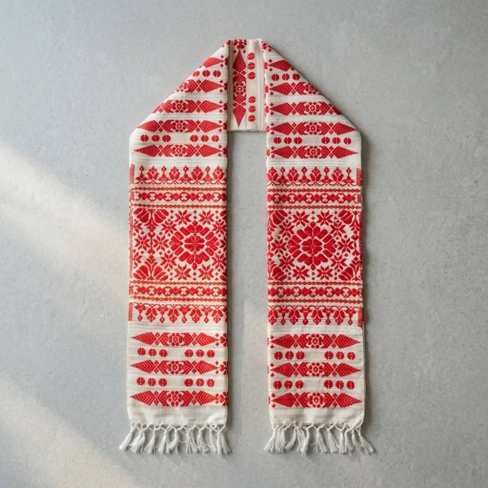 Traditional Assamese Gamosa – Premium Floral Motif Handwoven Cotton (digh) with Pat silk (bani)