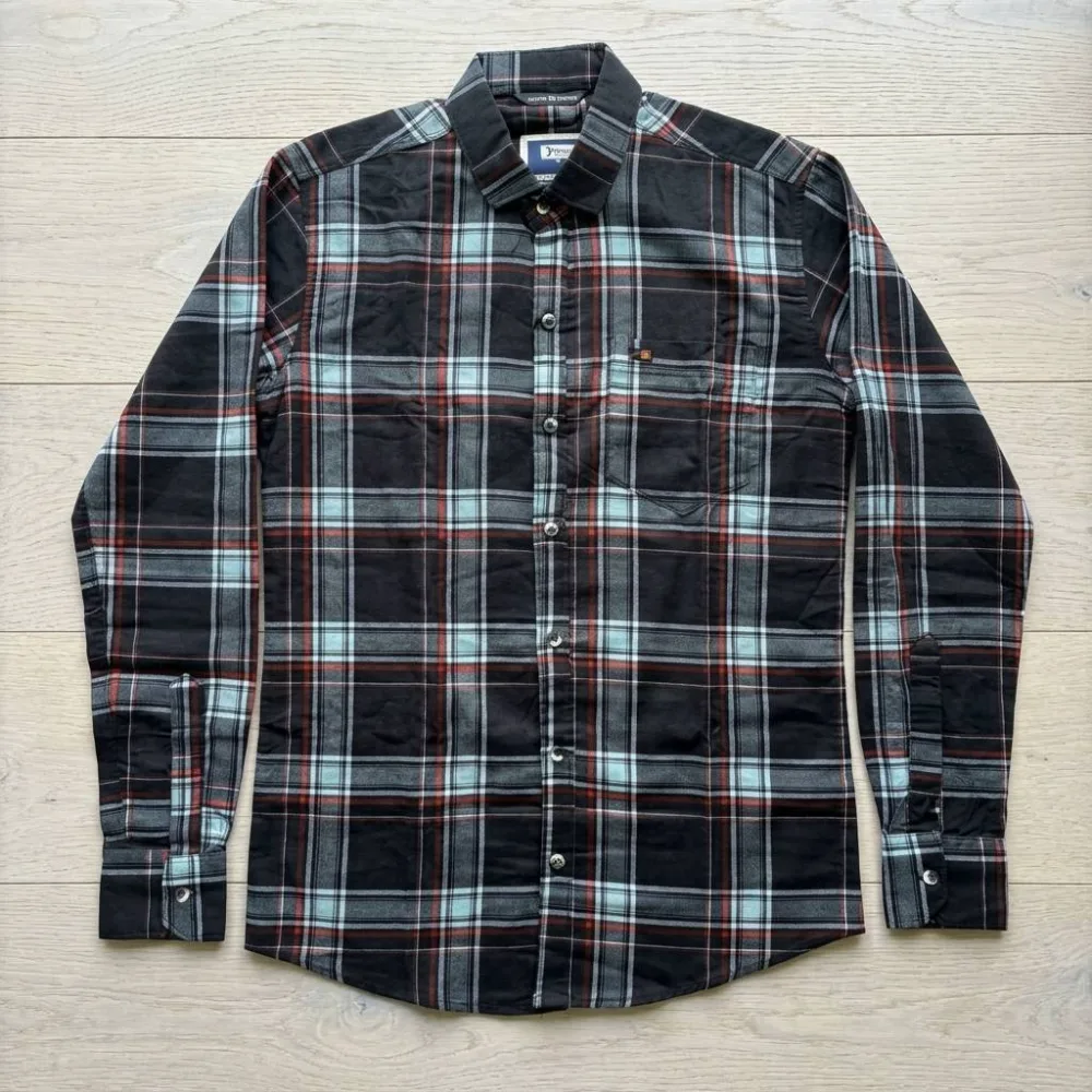 Dark Multi-Toned Plaid Button-Down Checkered Casual Shirt