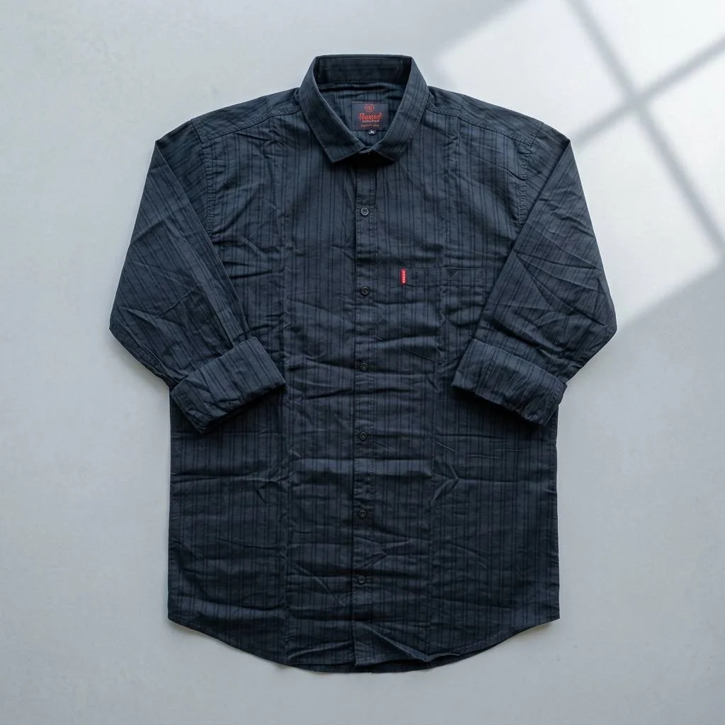 Dark Blue Long-Sleeve Casual Shirt