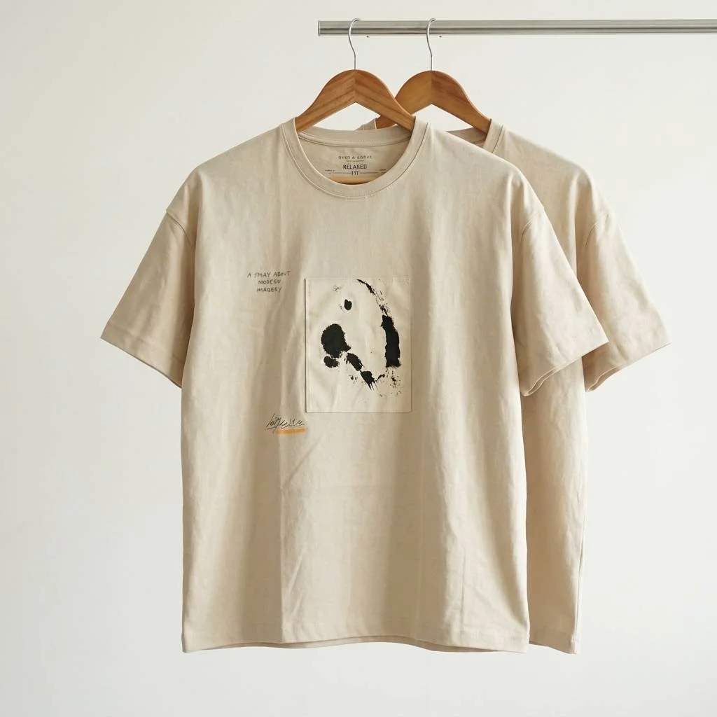 Men’s Premium Over Size Relaxed Fit Cotton T-Shirt – Minimal Abstract Print | Beige