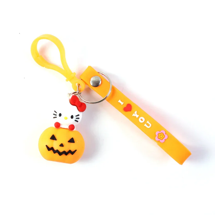 Cute Cartoon Cat & Pumpkin Theme Silicone Keychain (2 Pc)