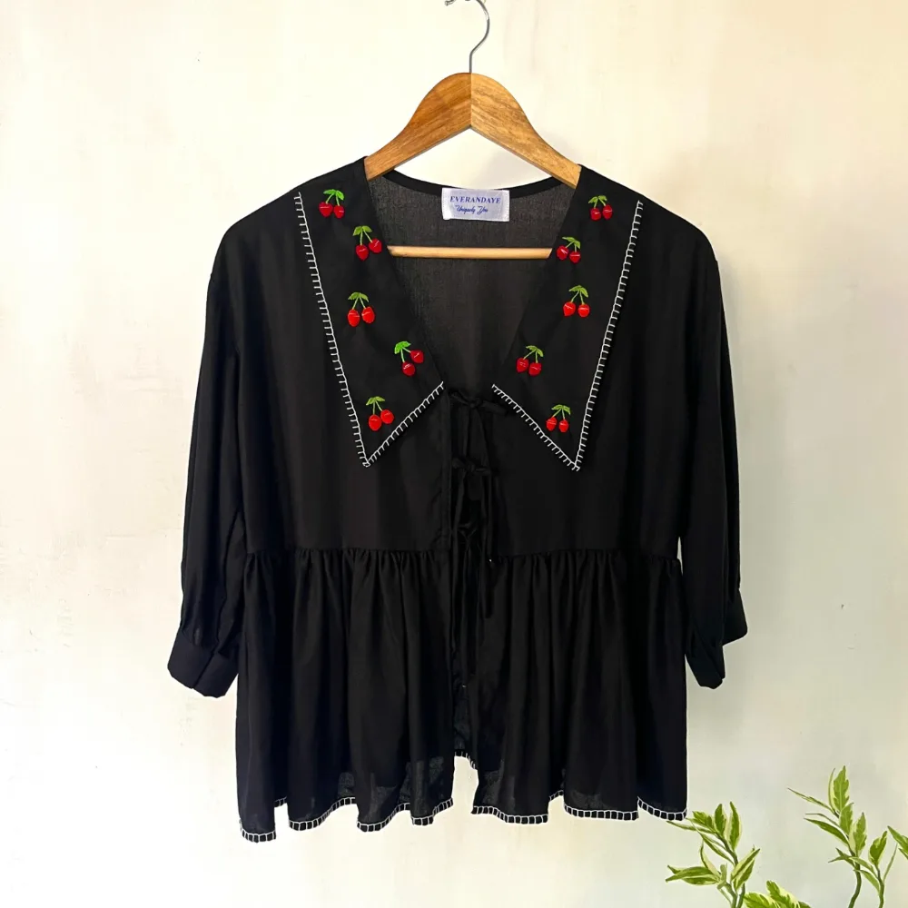 Embroidered tie-up top