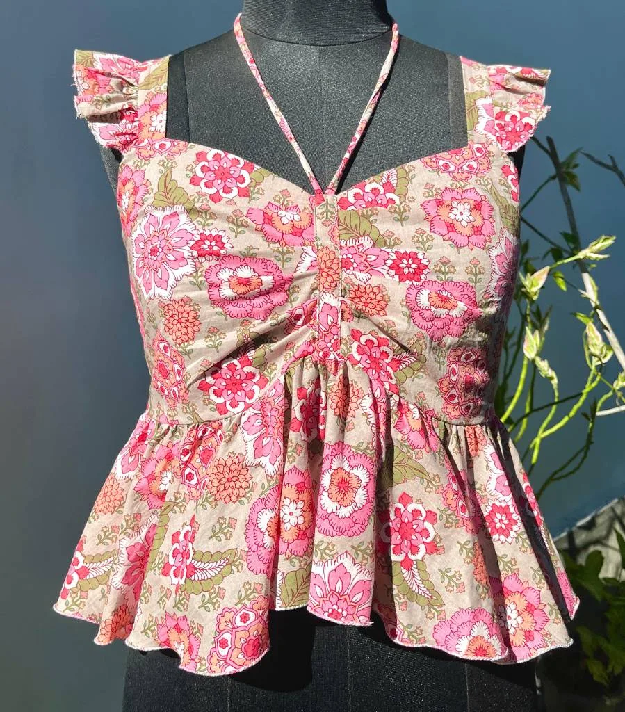 Floral ruffle sleeve Peplum top 