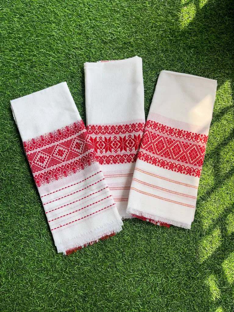 1 Pc Assamese Handloom Phulam Gamosas – Traditional Cotton Hand-Woven