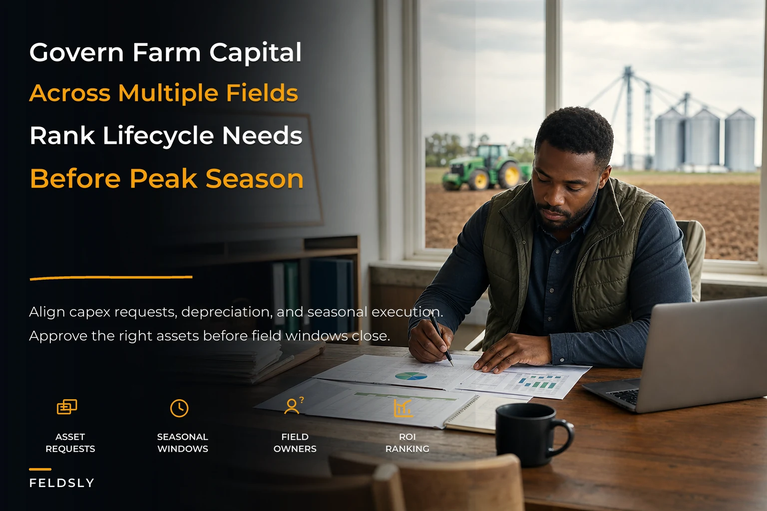 Capital allocation and asset-lifecycle governance for multi-field farms