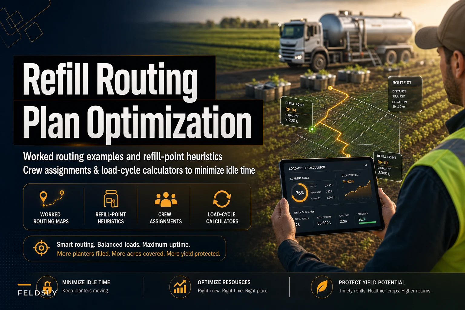 Planter refill routing plan: worked routing maps, refill‑point heuristics and load‑cycle calculators