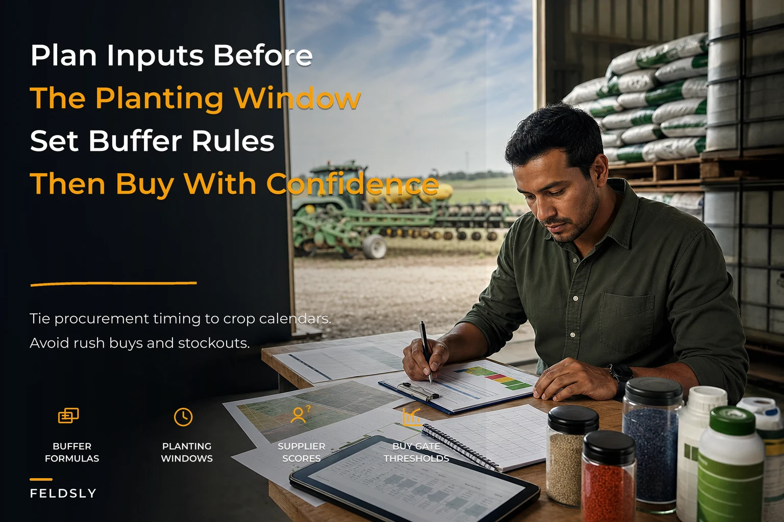 Seasonal Input Procurement Playbook: Tying Planting Calendars to Buffer Formulas and Supplier Scorecards