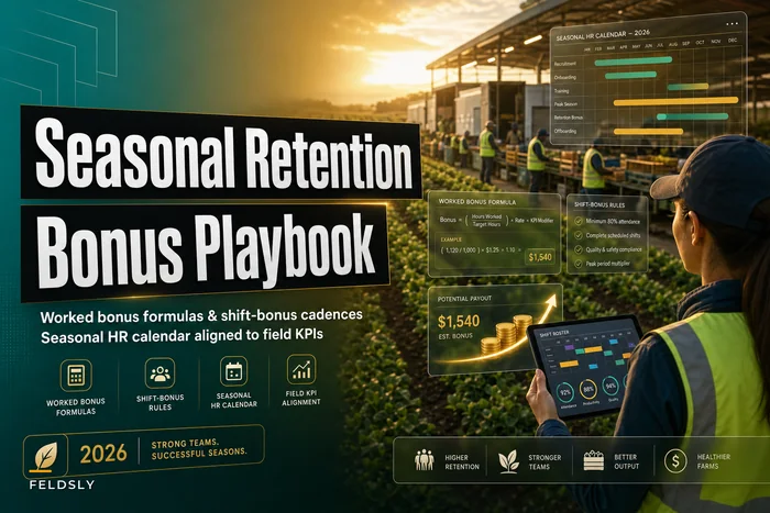 Seasonal retention playbook: worked bonus formulas, shift‑bonus rules and a seasonal HR calendar for multi‑field farms