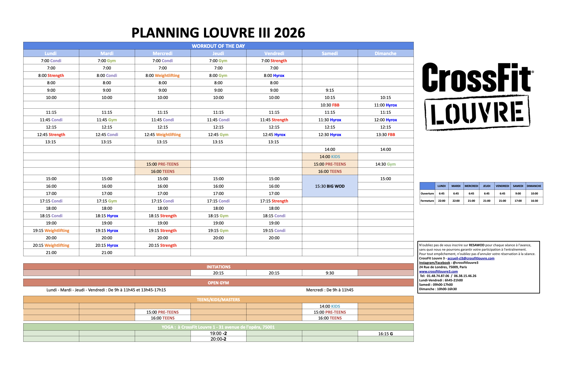 Planning officiel CrossFit Louvre — référence