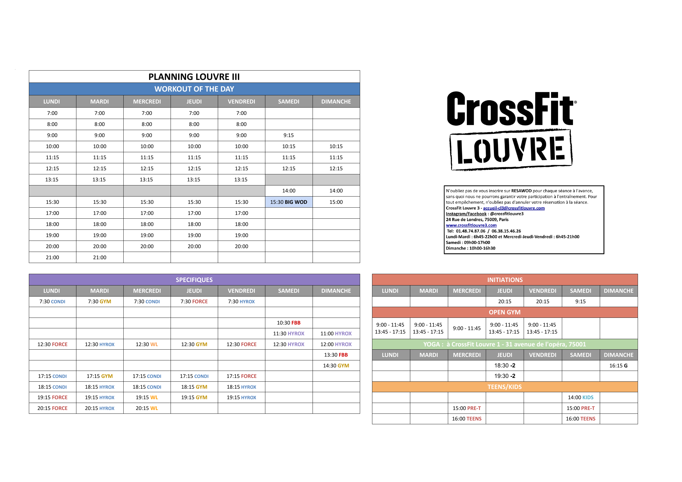 Planning officiel CrossFit Louvre — référence