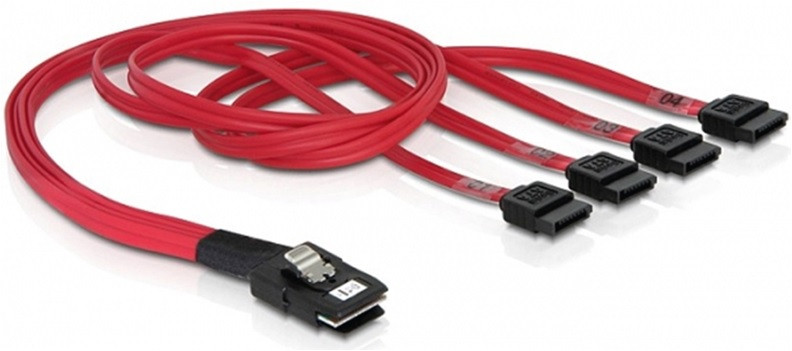 cable de color rojo. Desde un conector salen 4 conectores más.