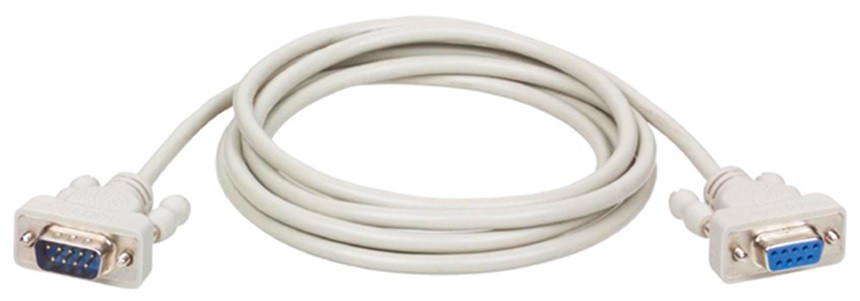 cable blanco con conector hembra de 9 pines y conector macho de 9 pines.