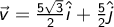  \vec{v} = \frac{5\sqrt{3}}{2} \hat{i} +\frac{5}{2} \hat{j}