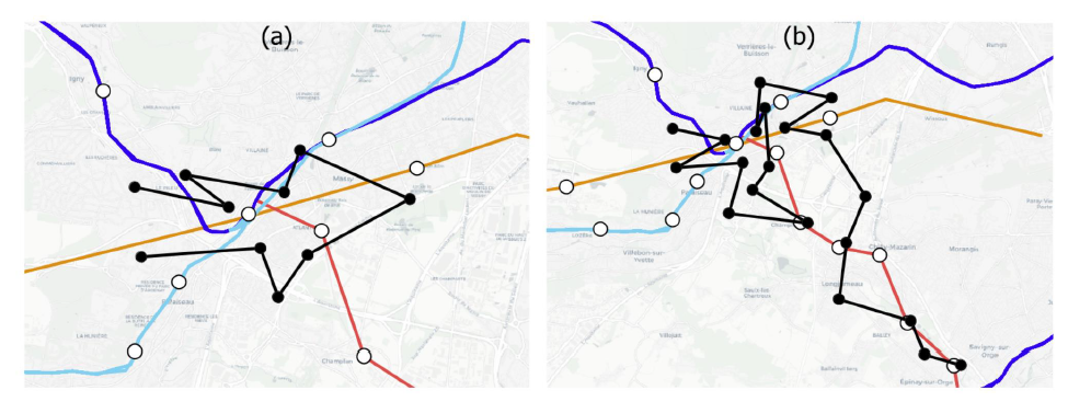 Tracés zigzag noir sur carte Paris-Saclay